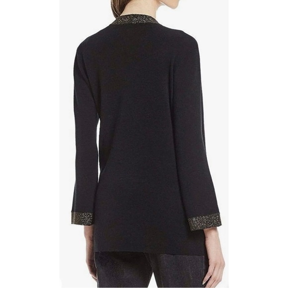 Eileen Fisher Womens Sz PM P M Black Gold ITALIAN Wool Cardigan Tassel Scarf Set - Picture 9 of 16